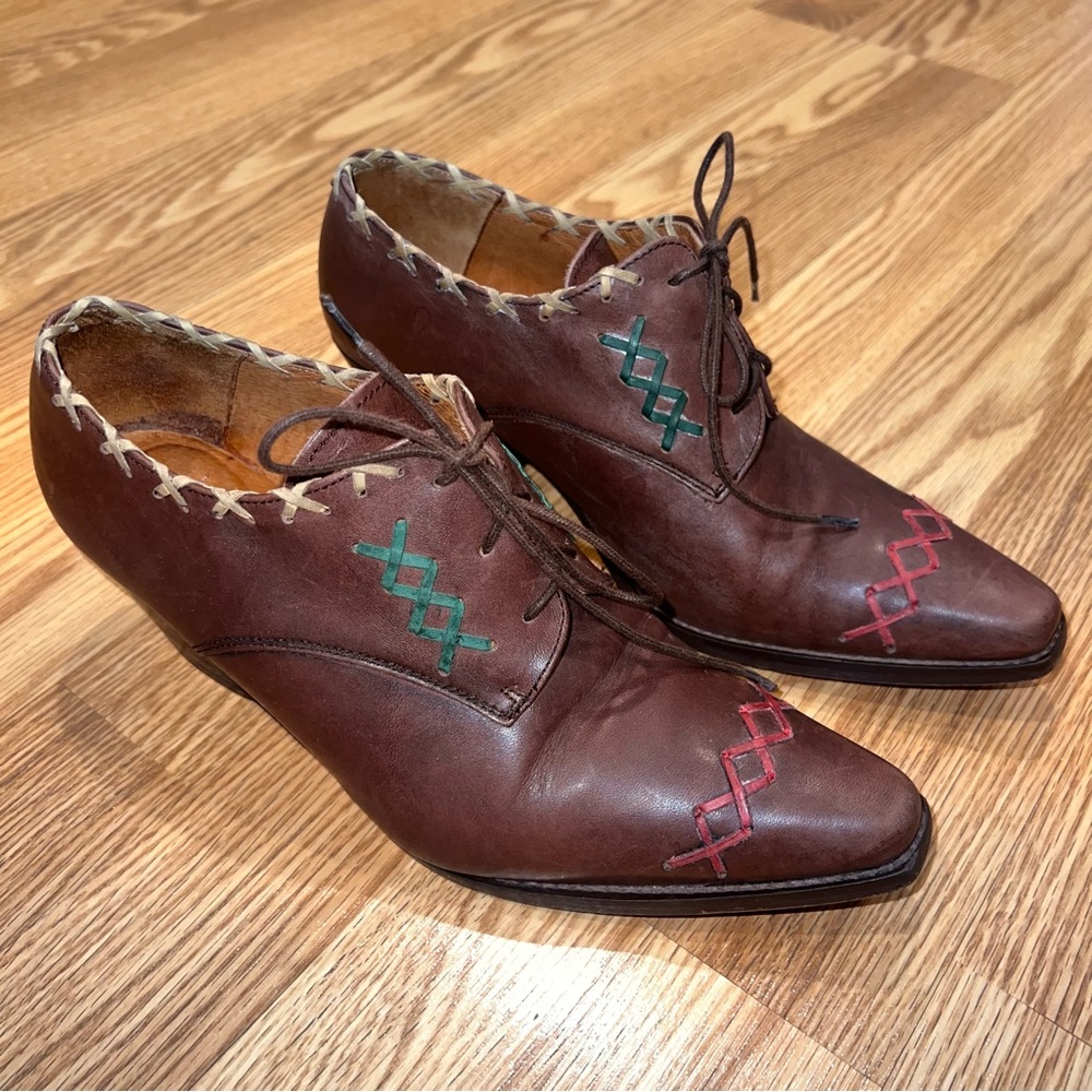 Vintage Botticelli Leather Lace‎ Up Pointy Toe Western Booties Boots